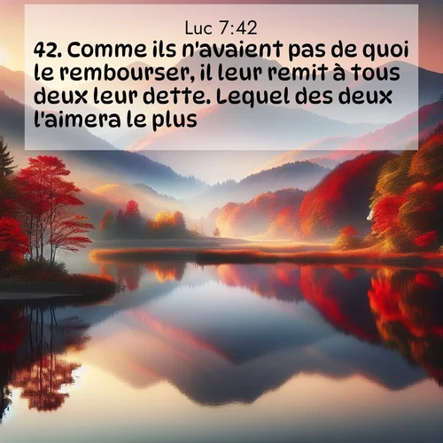 Segond21 Évangile selon Luc  ; image nature: image avec le verset biblique :Comme ils n&#039;avaient pas de quoi le rembourser, il leur remit à tous deux leur dette. Lequel des deux l&#039;aimera le plus?» ;  ; 7:42