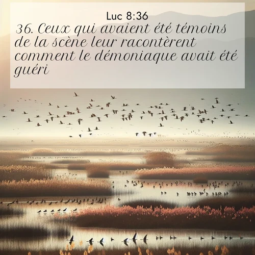 Segond21 Évangile selon Luc  ; image nature: image avec le verset biblique :Ceux qui avaient été témoins de la scène leur racontèrent comment le démoniaque avait été guéri. ;  ; 8:36