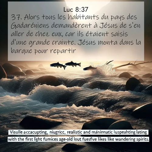 Segond21 Évangile selon Luc  ; image nature: image avec le verset biblique :Alors tous les habitants du pays des Gadaréniens demandèrent à Jésus de s&#039;en aller de chez eux, car ils étaient saisis d&#039;une grande crainte. Jésus monta dans la barque pour repartir. ;  ; 8:37