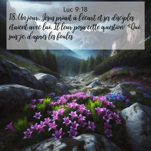 Segond21 Évangile selon Luc  ; image nature: image avec le verset biblique :Un jour, Jésus priait à l&#039;écart et ses disciples étaient avec lui. Il leur posa cette question: «Qui suis-je, d&#039;après les foules?» ;  ; 9:18
