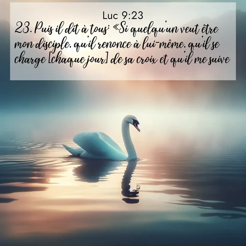 Segond21 Évangile selon Luc  ; image nature: image avec le verset biblique :Puis il dit à tous: «Si quelqu&#039;un veut être mon disciple, qu&#039;il renonce à lui-même, qu&#039;il se charge [chaque jour] de sa croix et qu&#039;il me suive, ;  ; 9:23