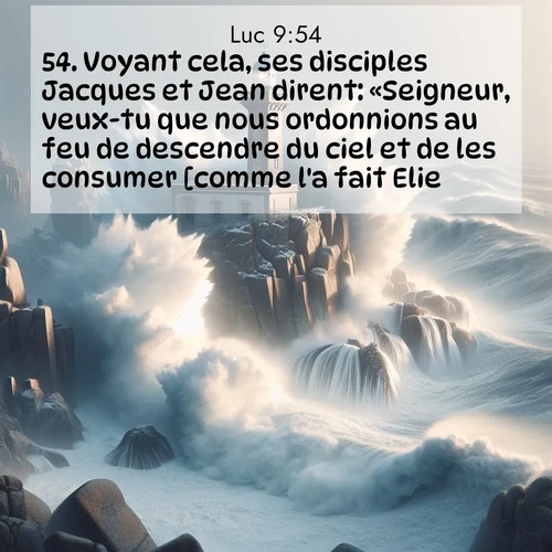 Segond21 Évangile selon Luc  ; image nature: image avec le verset biblique :Voyant cela, ses disciples Jacques et Jean dirent: «Seigneur, veux-tu que nous ordonnions au feu de descendre du ciel et de les consumer [comme l&#039;a fait Elie]?» ;  ; 9:54