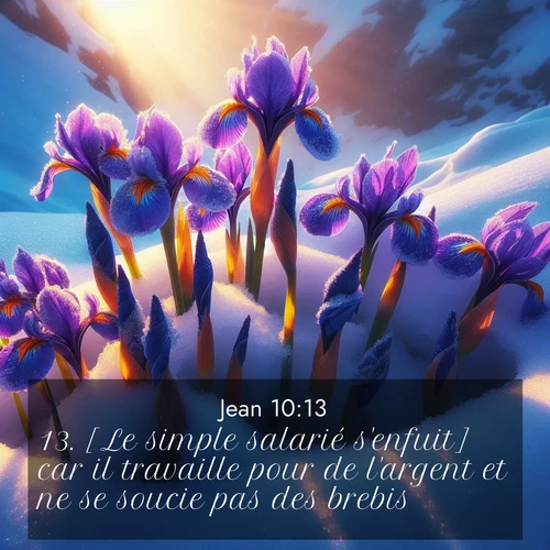 Segond21 Évangile selon Jean  ; image nature: image avec le verset biblique :[Le simple salarié s&#039;enfuit] car il travaille pour de l&#039;argent et ne se soucie pas des brebis. ;  ; 10:13