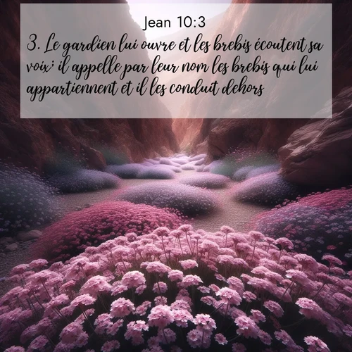 Segond21 Évangile selon Jean  ; image nature: image avec le verset biblique :Le gardien lui ouvre et les brebis écoutent sa voix; il appelle par leur nom les brebis qui lui appartiennent et il les conduit dehors. ;  ; 10:3