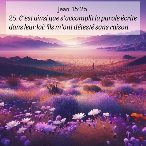 Segond21 Évangile selon Jean  ; image nature: image avec le verset biblique :C&#039;est ainsi que s&#039;accomplit la parole écrite dans leur loi: Ils m&#039;ont détesté sans raison. ;  ; 15:25