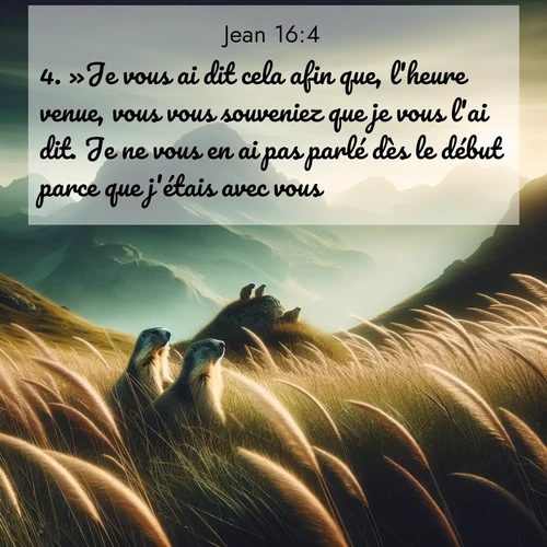 Segond21 Évangile selon Jean  ; image nature: image avec le verset biblique :»Je vous ai dit cela afin que, l&#039;heure venue, vous vous souveniez que je vous l&#039;ai dit. Je ne vous en ai pas parlé dès le début parce que j&#039;étais avec vous. ;  ; 16:4
