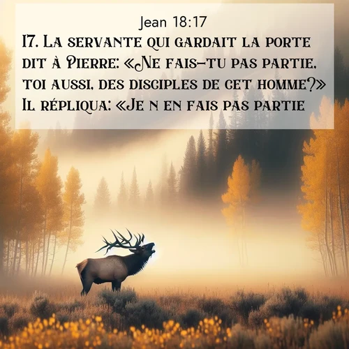 Segond21 Évangile selon Jean  ; image nature: image avec le verset biblique :La servante qui gardait la porte dit à Pierre: «Ne fais-tu pas partie, toi aussi, des disciples de cet homme?» Il répliqua: «Je n&#039;en fais pas partie.» ;  ; 18:17