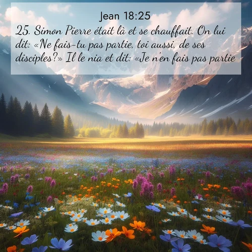 Segond21 Évangile selon Jean  ; image nature: image avec le verset biblique :Simon Pierre était là et se chauffait. On lui dit: «Ne fais-tu pas partie, toi aussi, de ses disciples?» Il le nia et dit: «Je n&#039;en fais pas partie.» ;  ; 18:25