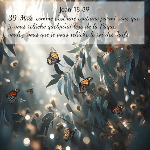 Segond21 Évangile selon Jean  ; image nature: image avec le verset biblique :Mais, comme c&#039;est une coutume parmi vous que je vous relâche quelqu&#039;un lors de la Pâque, voulez-vous que je vous relâche le roi des Juifs?» ;  ; 18:39