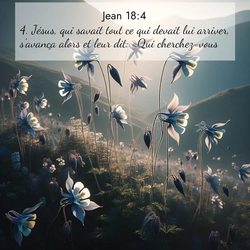 Segond21 Évangile selon Jean  ; image nature: image avec le verset biblique :Jésus, qui savait tout ce qui devait lui arriver, s&#039;avança alors et leur dit: «Qui cherchez-vous?» ;  ; 18:4