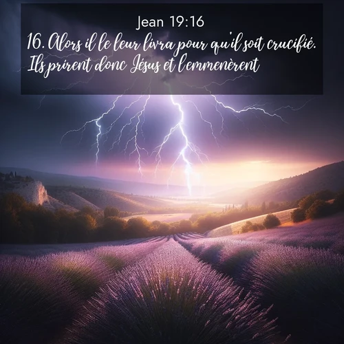 Segond21 Évangile selon Jean  ; image nature: image avec le verset biblique :Alors il le leur livra pour qu&#039;il soit crucifié. Ils prirent donc Jésus et l&#039;emmenèrent. ;  ; 19:16