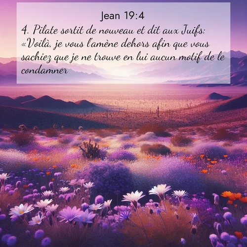 Segond21 Évangile selon Jean  ; image nature: image avec le verset biblique :Pilate sortit de nouveau et dit aux Juifs: «Voilà, je vous l&#039;amène dehors afin que vous sachiez que je ne trouve en lui aucun motif de le condamner.» ;  ; 19:4