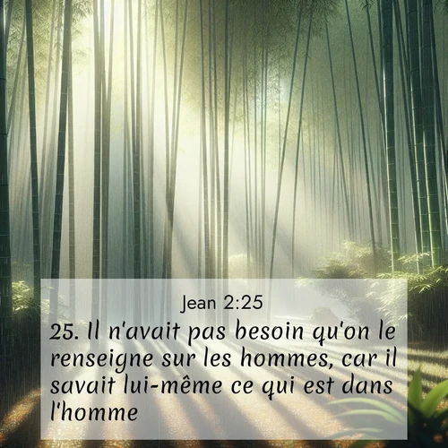 Segond21 Évangile selon Jean  ; image nature: image avec le verset biblique :Il n&#039;avait pas besoin qu&#039;on le renseigne sur les hommes, car il savait lui-même ce qui est dans l&#039;homme. ;  ; 2:25
