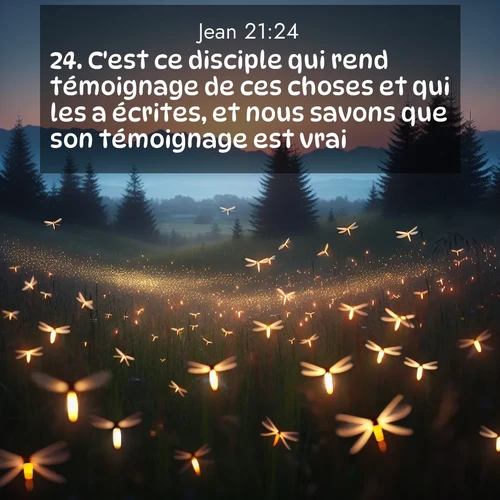 Segond21 Évangile selon Jean  ; image nature: image avec le verset biblique :C&#039;est ce disciple qui rend témoignage de ces choses et qui les a écrites, et nous savons que son témoignage est vrai. ;  ; 21:24