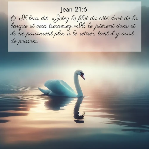 Segond21 Évangile selon Jean  ; image nature: image avec le verset biblique :Il leur dit: «Jetez le filet du côté droit de la barque et vous trouverez.»Ils le jetèrent donc et ils ne parvinrent plus à le retirer, tant il y avait de poissons. ;  ; 21:6