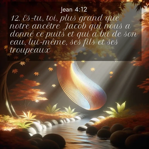 Segond21 Évangile selon Jean  ; image nature: image avec le verset biblique :Es-tu, toi, plus grand que notre ancêtre Jacob qui nous a donné ce puits et qui a bu de son eau, lui-même, ses fils et ses troupeaux?» ;  ; 4:12