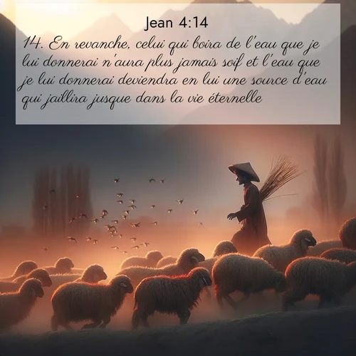 Segond21 Évangile selon Jean  ; image nature: image avec le verset biblique :En revanche, celui qui boira de l&#039;eau que je lui donnerai n&#039;aura plus jamais soif et l&#039;eau que je lui donnerai deviendra en lui une source d&#039;eau qui jaillira jusque dans la vie éternelle.» ;  ; 4:14