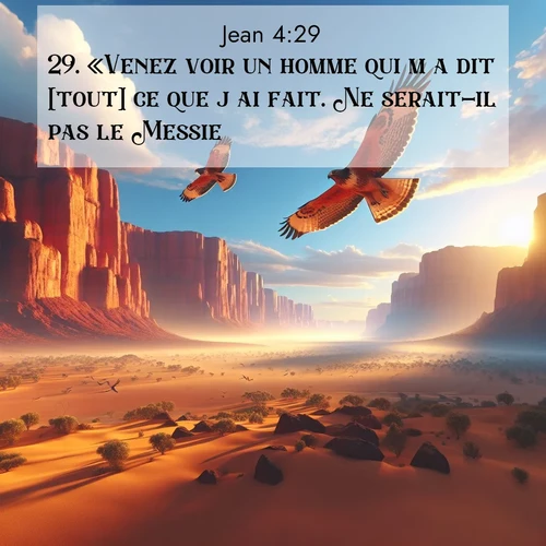 Segond21 Évangile selon Jean  ; image nature: image avec le verset biblique :«Venez voir un homme qui m&#039;a dit [tout] ce que j&#039;ai fait. Ne serait-il pas le Messie?» ;  ; 4:29
