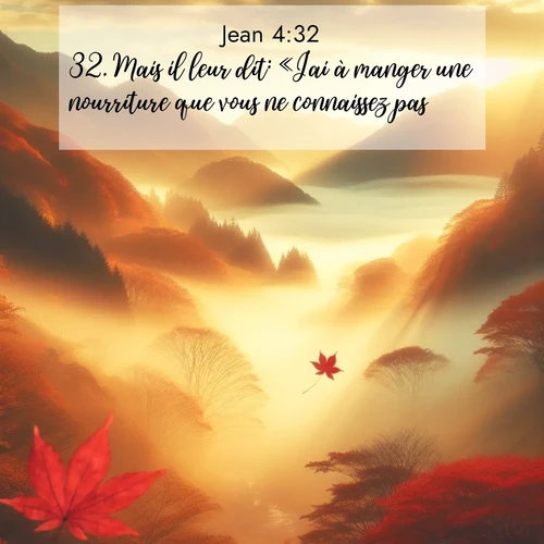 Segond21 Évangile selon Jean  ; image nature: image avec le verset biblique :Mais il leur dit: «J&#039;ai à manger une nourriture que vous ne connaissez pas.» ;  ; 4:32