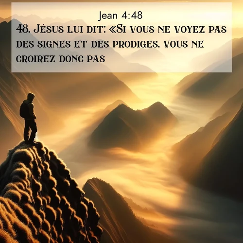 Segond21 Évangile selon Jean  ; image nature: image avec le verset biblique :Jésus lui dit: «Si vous ne voyez pas des signes et des prodiges, vous ne croirez donc pas?» ;  ; 4:48