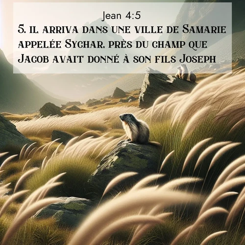 Segond21 Évangile selon Jean  ; image nature: image avec le verset biblique :il arriva dans une ville de Samarie appelée Sychar, près du champ que Jacob avait donné à son fils Joseph. ;  ; 4:5