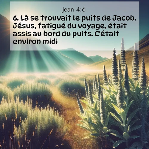 Segond21 Évangile selon Jean  ; image nature: image avec le verset biblique :Là se trouvait le puits de Jacob. Jésus, fatigué du voyage, était assis au bord du puits. C&#039;était environ midi. ;  ; 4:6