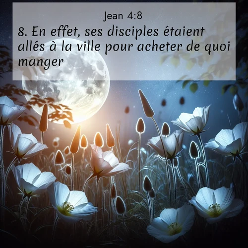 Segond21 Évangile selon Jean  ; image nature: image avec le verset biblique :En effet, ses disciples étaient allés à la ville pour acheter de quoi manger. ;  ; 4:8