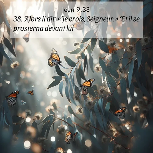 Segond21 Évangile selon Jean  ; image nature: image avec le verset biblique :Alors il dit: «Je crois, Seigneur.» Et il se prosterna devant lui. ;  ; 9:38