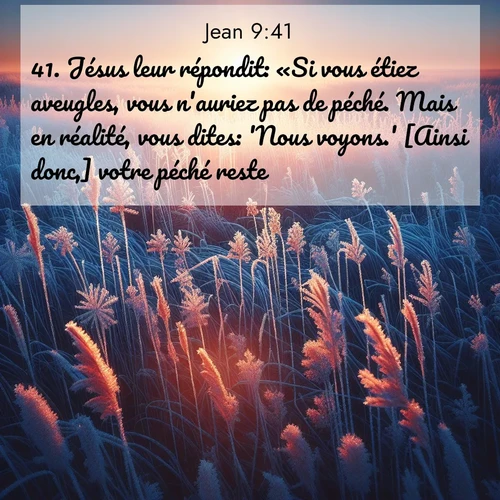 Segond21 Évangile selon Jean  ; image nature: image avec le verset biblique :Jésus leur répondit: «Si vous étiez aveugles, vous n&#039;auriez pas de péché. Mais en réalité, vous dites: &#039;Nous voyons.&#039; [Ainsi donc,] votre péché reste. ;  ; 9:41