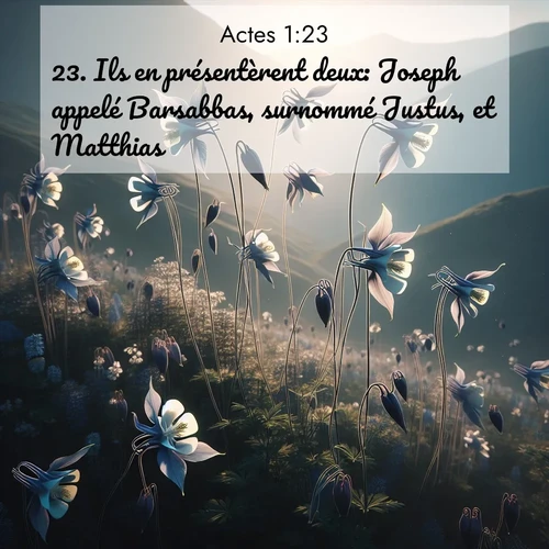 Segond21 Actes  ; image nature: image avec le verset biblique :Ils en présentèrent deux: Joseph appelé Barsabbas, surnommé Justus, et Matthias. ;  ; 1:23