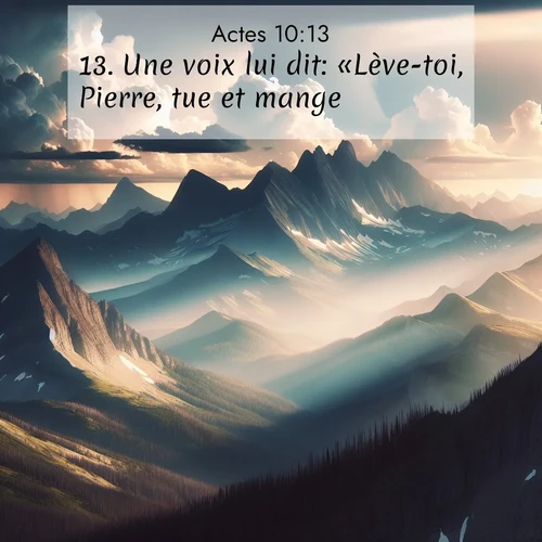 Segond21 Actes  ; image nature: image avec le verset biblique :Une voix lui dit: «Lève-toi, Pierre, tue et mange!» ;  ; 10:13