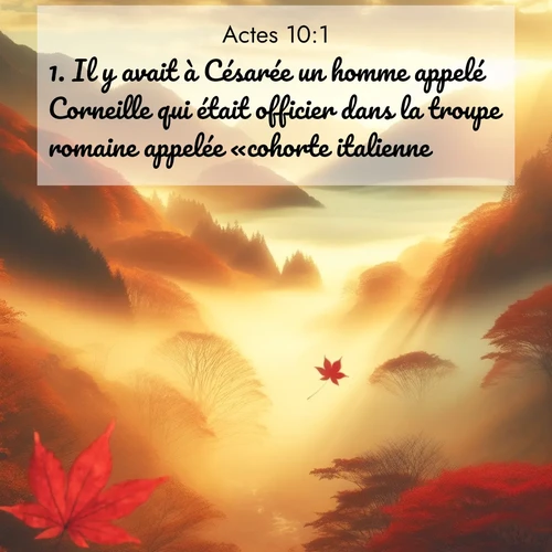 Segond21 Actes  ; image nature: image avec le verset biblique :Il y avait à Césarée un homme appelé Corneille qui était officier dans la troupe romaine appelée «cohorte italienne». ;  ; 10:1