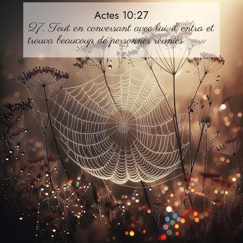 Segond21 Actes  ; image nature: image avec le verset biblique :Tout en conversant avec lui, il entra et trouva beaucoup de personnes réunies. ;  ; 10:27