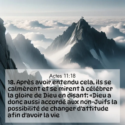 Segond21 Actes  ; image nature: image avec le verset biblique :Après avoir entendu cela, ils se calmèrent et se mirent à célébrer la gloire de Dieu en disant: «Dieu a donc aussi accordé aux non-Juifs la possibilité de changer d&#039;attitude afin d&#039;avoir la vie.» ;  ; 11:18