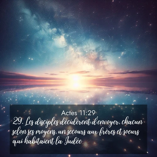 Segond21 Actes  ; image nature: image avec le verset biblique :Les disciples décidèrent d&#039;envoyer, chacun selon ses moyens, un secours aux frères et soeurs qui habitaient la Judée. ;  ; 11:29
