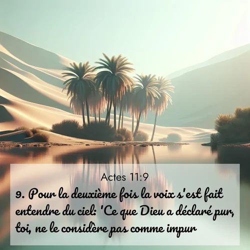 Segond21 Actes  ; image nature: image avec le verset biblique :Pour la deuxième fois la voix s&#039;est fait entendre du ciel: &#039;Ce que Dieu a déclaré pur, toi, ne le considère pas comme impur.&#039; ;  ; 11:9
