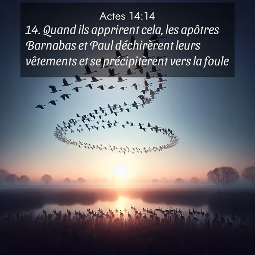 Segond21 Actes  ; image nature: image avec le verset biblique :Quand ils apprirent cela, les apôtres Barnabas et Paul déchirèrent leurs vêtements et se précipitèrent vers la foule ;  ; 14:14