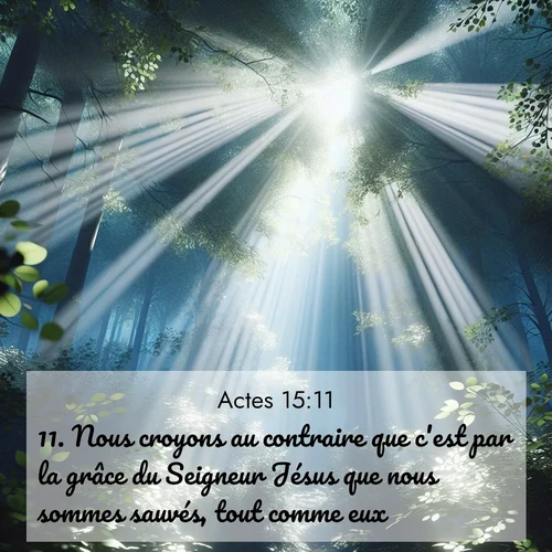 citation biblique : 11. Nous croyons au contraire que c&#039;est par la grâce du Seigneur Jésus que nous sommes sauvés, tout comme eux.»
 sur fond image nature