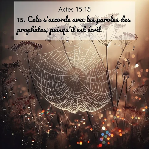Segond21 Actes  ; image nature: image avec le verset biblique :Cela s&#039;accorde avec les paroles des prophètes, puisqu&#039;il est écrit: ;  ; 15:15