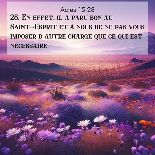 Segond21 Actes  ; image nature: image avec le verset biblique :En effet, il a paru bon au Saint-Esprit et à nous de ne pas vous imposer d&#039;autre charge que ce qui est nécessaire: ;  ; 15:28