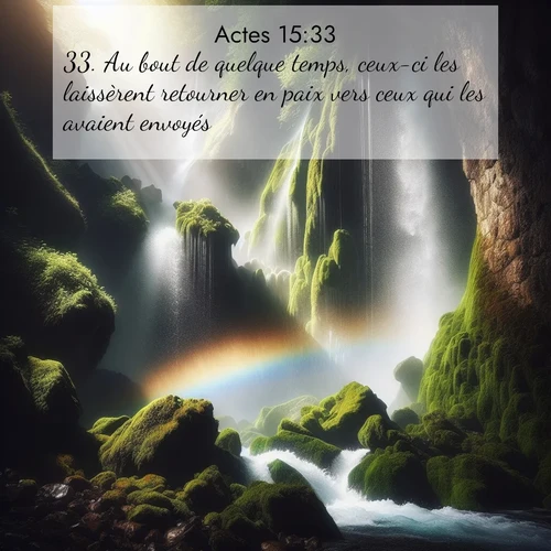 Segond21 Actes  ; image nature: image avec le verset biblique :Au bout de quelque temps, ceux-ci les laissèrent retourner en paix vers ceux qui les avaient envoyés. ;  ; 15:33