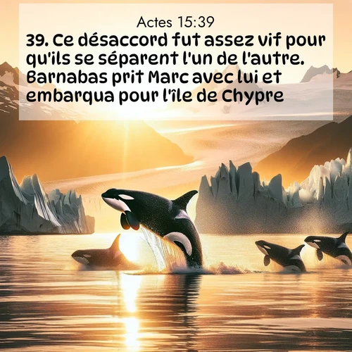 Segond21 Actes  ; image nature: image avec le verset biblique :Ce désaccord fut assez vif pour qu&#039;ils se séparent l&#039;un de l&#039;autre. Barnabas prit Marc avec lui et embarqua pour l&#039;île de Chypre. ;  ; 15:39