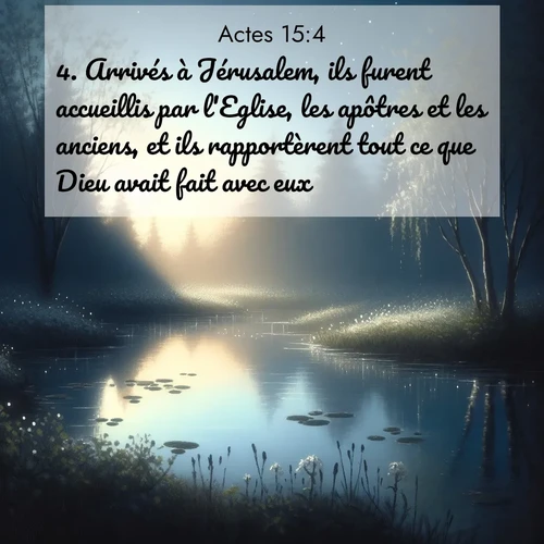 Segond21 Actes  ; image nature: image avec le verset biblique :Arrivés à Jérusalem, ils furent accueillis par l&#039;Eglise, les apôtres et les anciens, et ils rapportèrent tout ce que Dieu avait fait avec eux. ;  ; 15:4