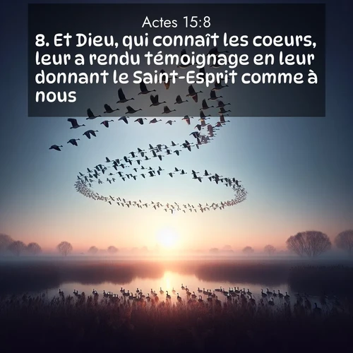 Segond21 Actes  ; image nature: image avec le verset biblique :Et Dieu, qui connaît les coeurs, leur a rendu témoignage en leur donnant le Saint-Esprit comme à nous. ;  ; 15:8