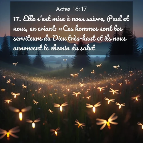 Segond21 Actes  ; image nature: image avec le verset biblique :Elle s&#039;est mise à nous suivre, Paul et nous, en criant: «Ces hommes sont les serviteurs du Dieu très-haut et ils nous annoncent le chemin du salut.» ;  ; 16:17