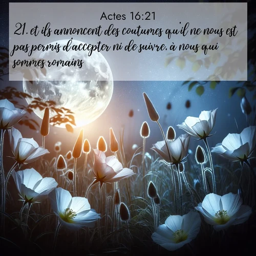 Segond21 Actes  ; image nature: image avec le verset biblique :et ils annoncent des coutumes qu&#039;il ne nous est pas permis d&#039;accepter ni de suivre, à nous qui sommes romains.» ;  ; 16:21