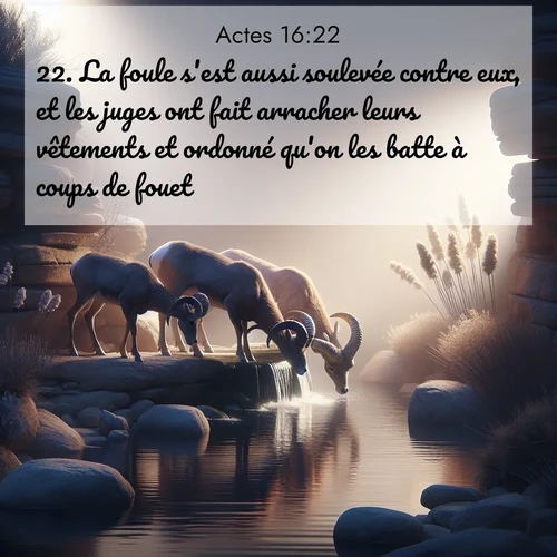 Segond21 Actes  ; image nature: image avec le verset biblique :La foule s&#039;est aussi soulevée contre eux, et les juges ont fait arracher leurs vêtements et ordonné qu&#039;on les batte à coups de fouet. ;  ; 16:22