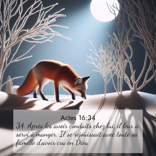 Segond21 Actes  ; image nature: image avec le verset biblique :Après les avoir conduits chez lui, il leur a servi à manger. Il se réjouissait avec toute sa famille d&#039;avoir cru en Dieu. ;  ; 16:34