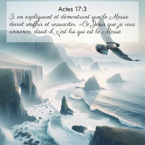 Segond21 Actes  ; image nature: image avec le verset biblique :en expliquant et démontrant que le Messie devait souffrir et ressusciter. «Ce Jésus que je vous annonce, disait-il, c&#039;est lui qui est le Messie.» ;  ; 17:3