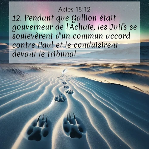 Segond21 Actes  ; image nature: image avec le verset biblique :Pendant que Gallion était gouverneur de l&#039;Achaïe, les Juifs se soulevèrent d&#039;un commun accord contre Paul et le conduisirent devant le tribunal ;  ; 18:12